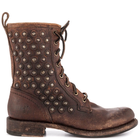 NIB 358.00 FRYE JENNA DISC LACE UP DISTRESSED LEATHER BOOTS - Picture 4 of 7